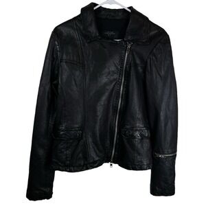All Saints Altamont Leather Asymmetric Biker Jacket Black Size 12